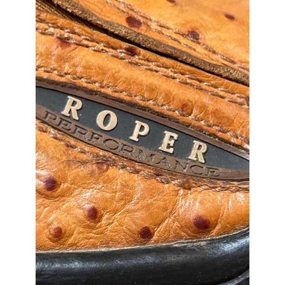 Roper Women's Tan Ostrich Leather Slip On Western Cowboy Shoes - Size 8 - Picture 3 of 10